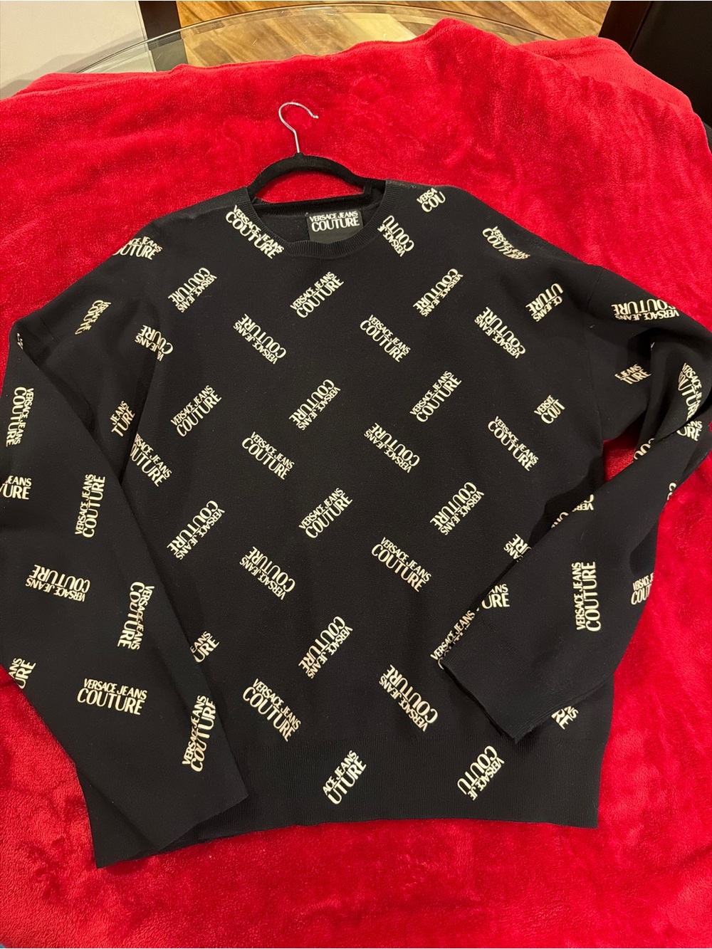 Versace Jeans Collection Black Crewneck with Cream Logo Print